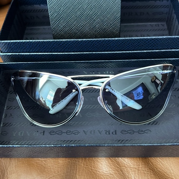 Prada | Catwalk PR 74VS Sunglasses by Prada™. Cat-Eye / Silver, Semi Rimless. - Picture 6 of 11